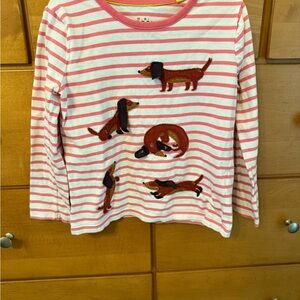 Boden Pink and White Striped Kids Long Sleeve Tee with Dachshund Design